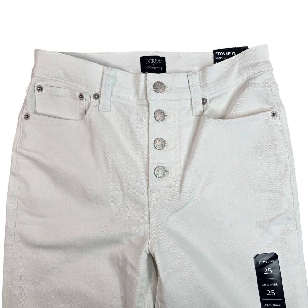 J.Crew Stovepipe Jeans White Signature Stretch+ Button Fly 25 CG453 NEW